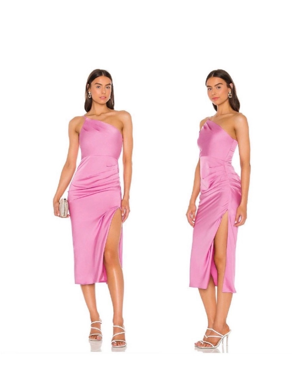 Lovers + Friends One-Shoulder Pink Midi Dress with Side Slit